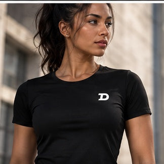 Model wearing The Don Women's Slim Fit Performance T-Shirt