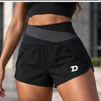 Model wearing The Don Women's Panelled Yoga Shorts